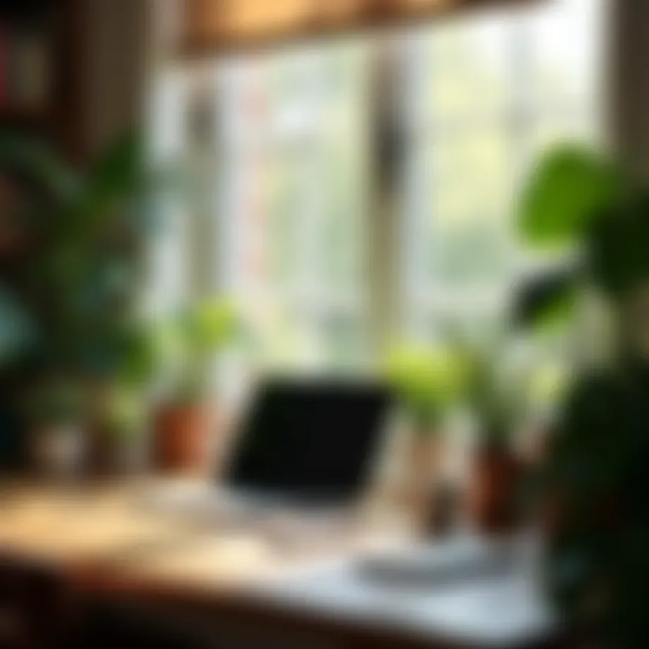 Tranquil home workspace with plants
