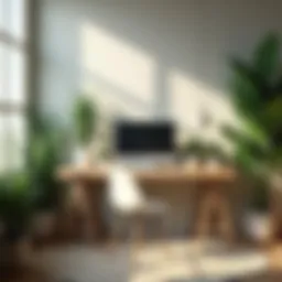 A serene home office setup with plants and natural light
