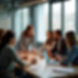 Collaborative team-building activity in a modern office space