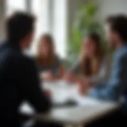 A diverse group engaging in a lively discussion, showcasing dynamic interaction and collaboration.