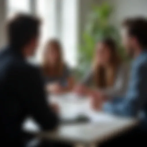 A diverse group engaging in a lively discussion, showcasing dynamic interaction and collaboration.