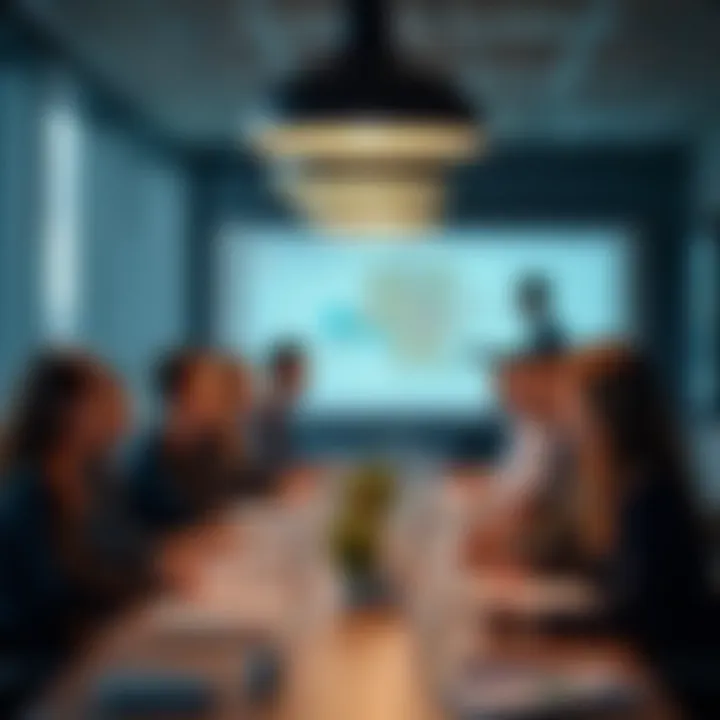 An organizational meeting where team members are sharing ideas, highlighting teamwork and synergy.