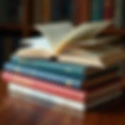 A stack of influential leadership books opened to various pages